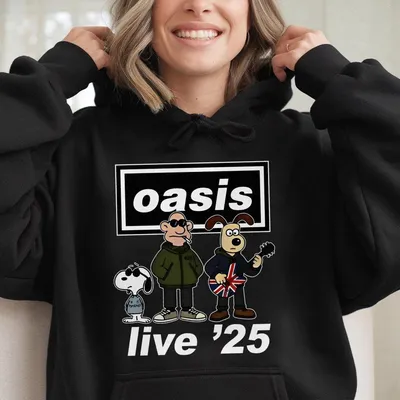 Oasis Live Cartoon Parody Hoodie  Snoopy Gromit Style Gift For Fan Music Festival 2025 Festival Outfit 2025