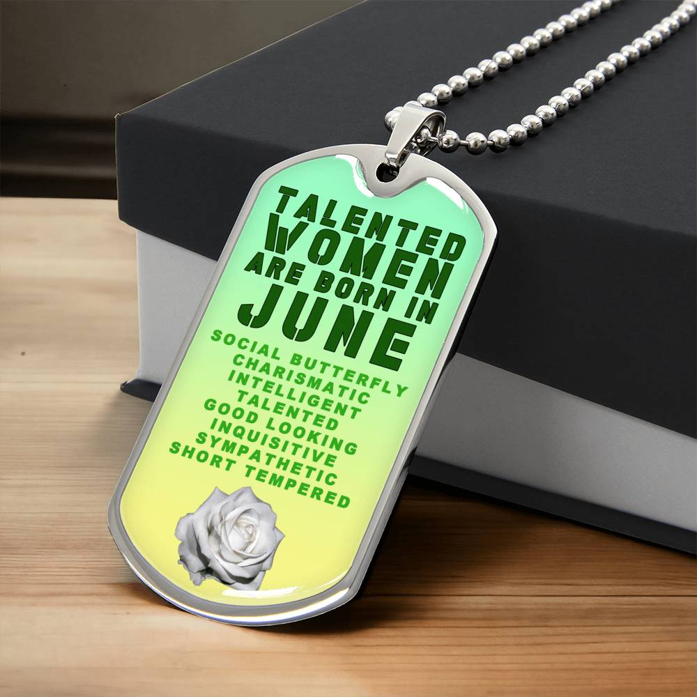 Talented Women Are Born In June Luxury Necklace With Dog Tag Green - Army Tag Necklace, Dog Tag