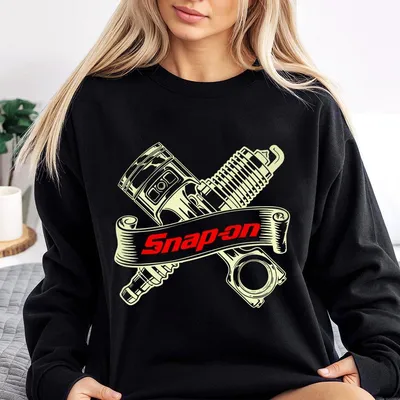 Snap On Tools Sweatshirt, Bold Piston And Spark Plug Graphic With Vintage Snap-On Banner, Brand Snap On , Mechanic Pride , Garage Wear