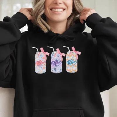 Dr.Pepper Flowers Cans New  Hoodie,Dr Pepper Bow,Dr Pepper Pink Bow Hoodie,Cute Baby Pink