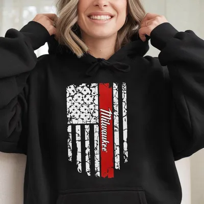 Milwaukee Usa Flagt Hoodie, Graphic Hoodie For Unisex, Daily Wear, Soft, Classic Fit, Graphic Hoodie For Women And Men