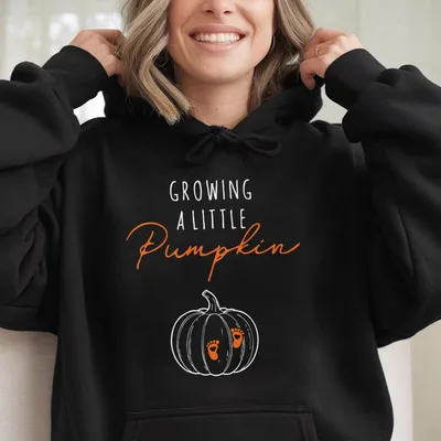 Growing A Little Pumpkin Hoodie, Fall Pregnancy Announcement Hoodie, Baby Footprints Graphic