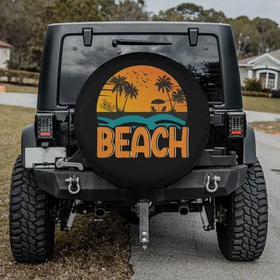 Spare Tire Cover With Beach Design, Beach Tire Cover, Optional Backup Camera Hole, Car Accessories, Girl, Accessories Spare Tire Cover