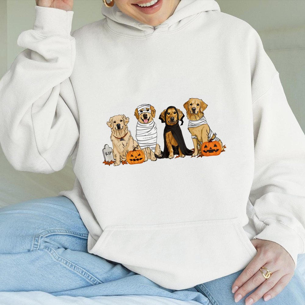 Golden Retriever Ghost Dogs Halloween Hoodie Cotton Top Daily Wear Inspirational Gift Womenswear Apparel