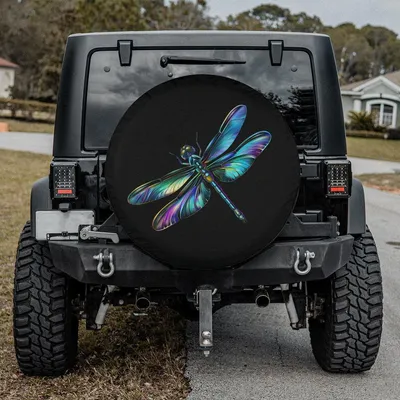 Boho Dragonfly Spare Tire Cover - Mystical Insect Art, Holographic Full Color Print Spare Tire Cover
