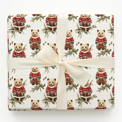 Holly Jolly Bear - Gift Wrap for Christmas, Holidays Wrapping Paper, Christmas Wrapping Paper