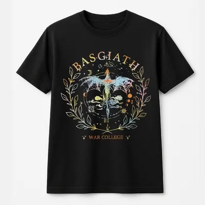 Basgiath War College Rainbow T-Shirt ,Fourth Wing Velvet Sin Inspired Fantasy With Sword & Dragon Sleeve Design,Gift For Book Lover & Reader