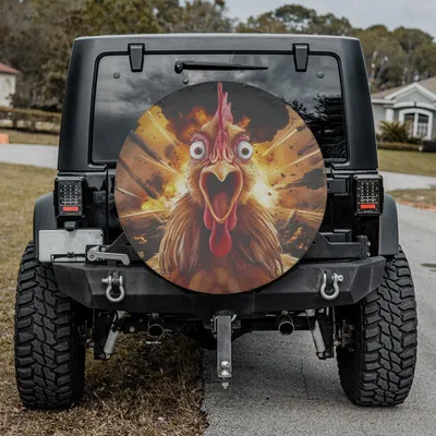 Funny Chicken Spare Tire Cover, Colorful Farm Chicken Design, Waterproof Uv Protection Wheel Cover, Universal Fit Spare Tire Cover