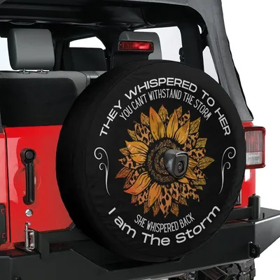 Spare Tire Cover, I Am The Storm Sunflower, Leopard Print Graphic, Inspirational Quote, Motivational Wheel Protector Spare Tire Cover