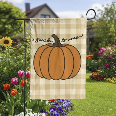 Vertical Garden Flag Plaid Pumpkin Simple Fall Autumn Harvest Yard Art Double-Sided Vertical Garden Flag