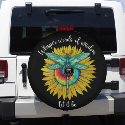 Spare Tire Cover, Tropical Sunset Palm Tree Surfer Vibe, Hawaiian Tiki Art, Beach Camper Accessories, Backup Camera Hole Option, Universal Fit Suv Spare Tire Cover