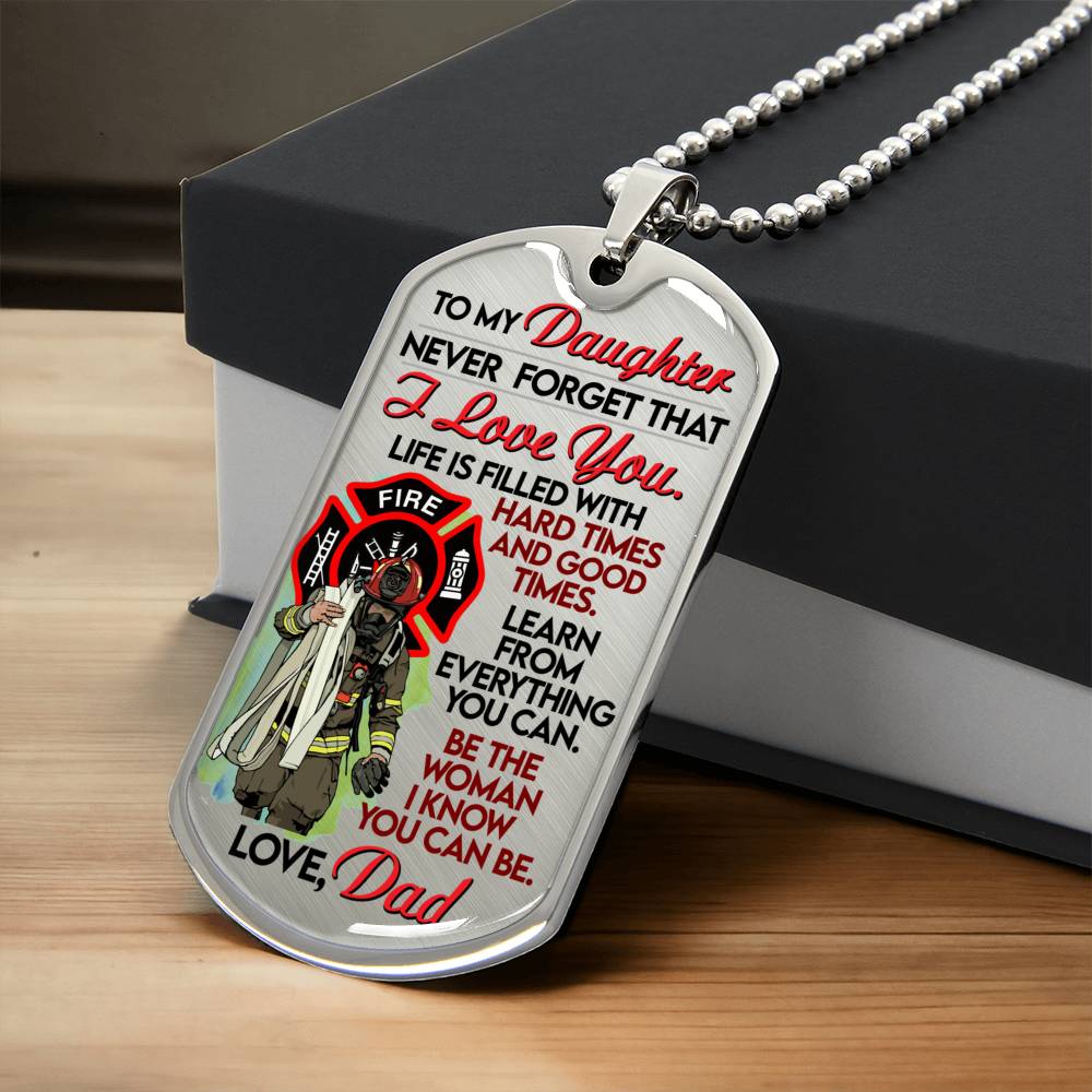 Gift From Father - Father Daughter Gift - Firefighter - Best Dog Tag Necklace Pendant For Fireman - Best Fireman Gift - Army Tag Necklace, Dog Tag