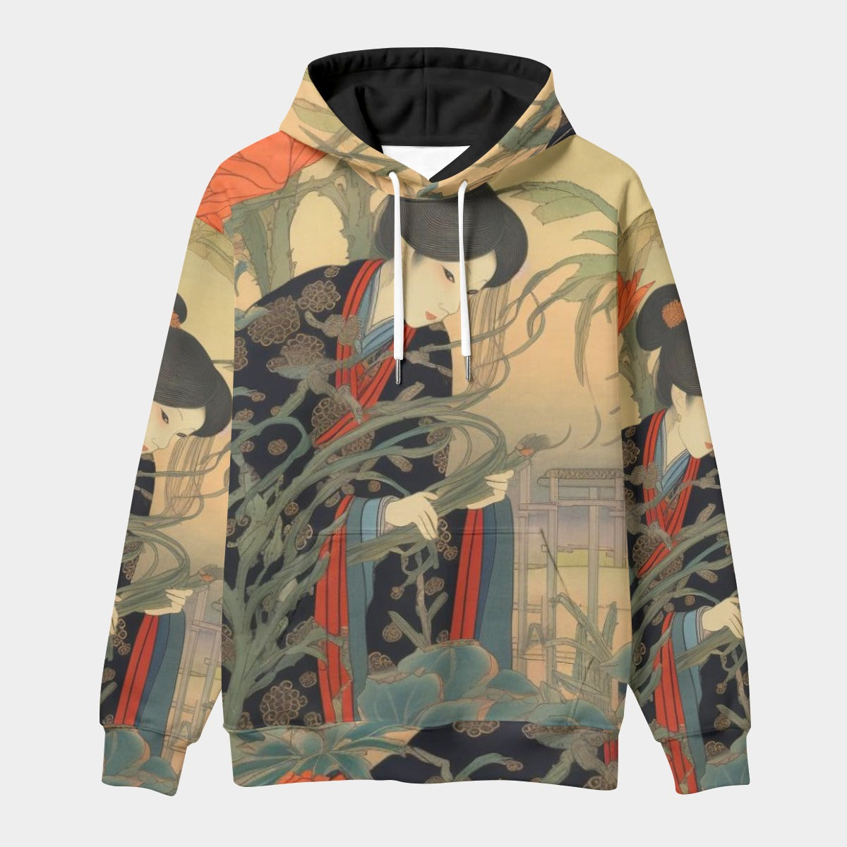 Vintage Japanese Art Waves and Nature Unisex Pullover Hoodie
