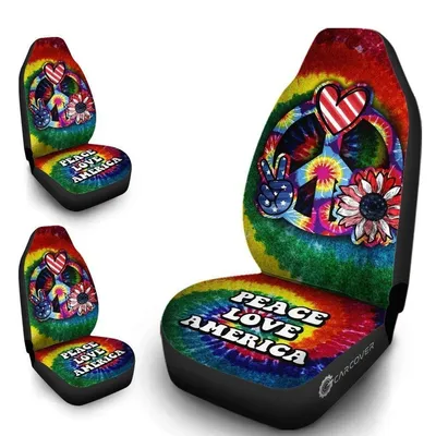 Hippie Sunflower Tie Dye Car Seat Covers Custom Peace Love America Car Accessories Meaningful Gifts