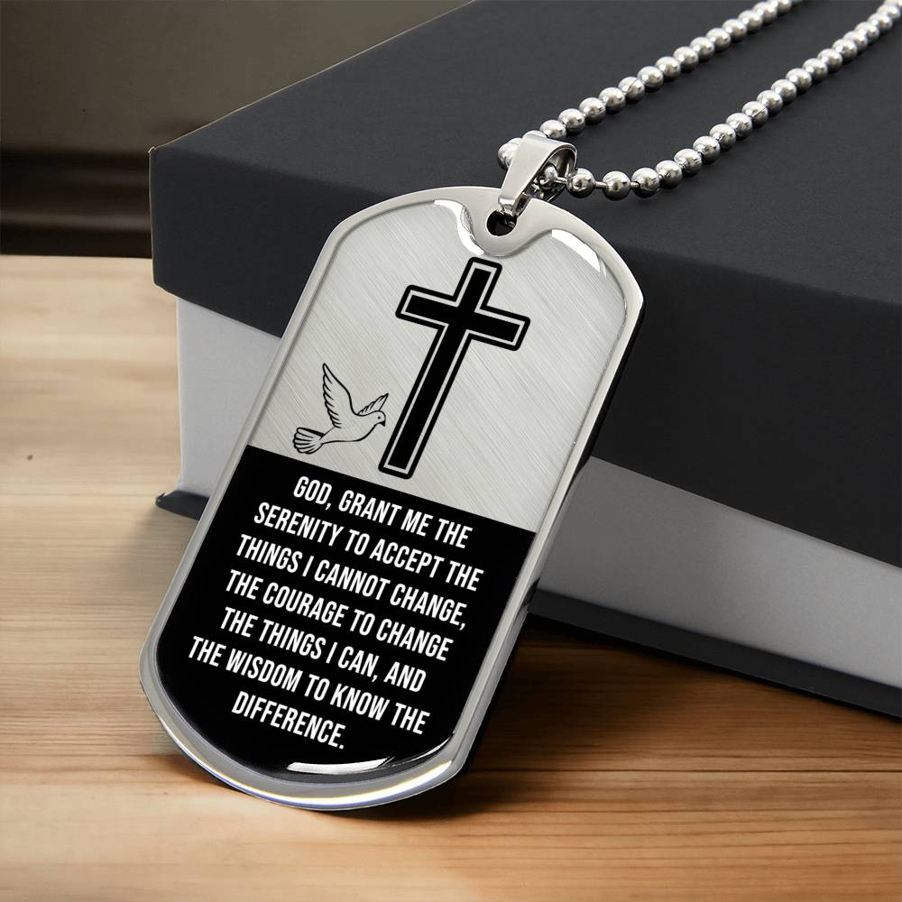 Serenity Prayer Dog Tag Necklace - Army Tag Necklace, Dog Tag