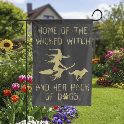Vertical Garden Flag Wicked Witch Dog Pack Halloween Welcome Spooky Decor Double-Sided Vertical Garden Flag