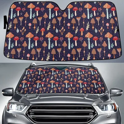 Chromatic Poisonous Mushroom Flying On The Sky Navy Theme Car Sun Shades Cover Auto Windshield PrintSyde