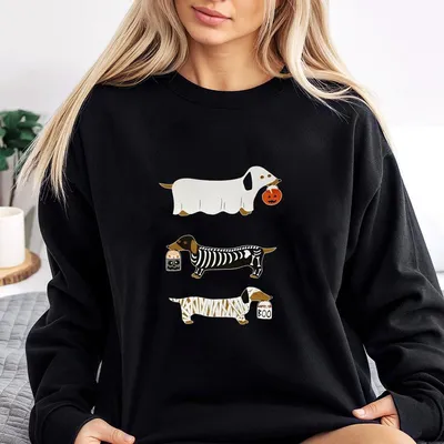 Dachshund Halloween Sweatshirt Halloween Hot Dog Sweatshirt Wiener Dog Sweatshirt Funny Sausage Dog