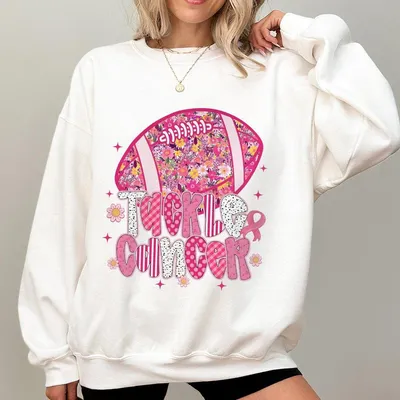 Floral Tackle Breast Cancer Sweatshirt Cancer Awareness Football Sweatshirt Pink Tackle Football Gifts For Cancer Survivor