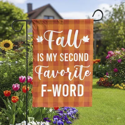 Funny Fall Is My Second Favorite F-Word Vertical Garden Flag, Autumn Quote Humor Decor, Buffalo Plaid Pumpkin Spice Yard Banner, Sassy Seasonal Gift Vertical Garden Flag