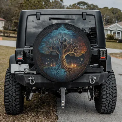 Norse Tree Of Life Spare Tire Cover With Backup Camera Hole Option For Wranglers, Broncos All Tire Sizes Full Color Print Rv Camping Gift Spare Tire Cover
