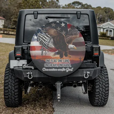 Us Patriotic Tire Cover , Eagle Design, Backup Camera Hole, Cars Spare Tire Cover Style 4 Spare Tire Cover
