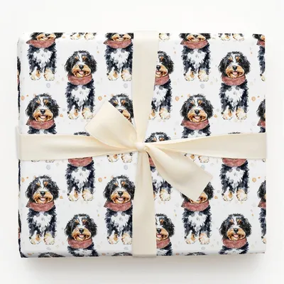Bundle Up with the Bernedoodle - Gift Wrap for Christmas, Holidays Wrapping Paper, Christmas Wrapping Paper