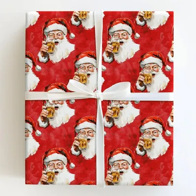 Nightcap Santa - Gift Wrap for Christmas, Holidays Wrapping Paper, Christmas Wrapping Paper
