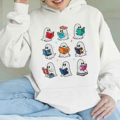 Ghost Reading Hoodie Funny Teacher Librarian Book Lover Graphic Hoodie Hoodie For Women Men