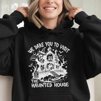 Haunted House Halloween Hoodie Vintage Horror Haunted Mansion  Spooky Skeleton Ghost Scary Season