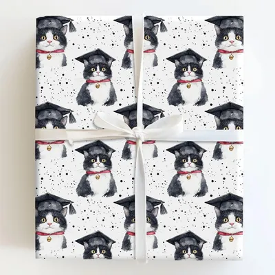Domestic Shorthair Graduate - Gift Wrap for Christmas, Holidays Wrapping Paper, Christmas Wrapping Paper