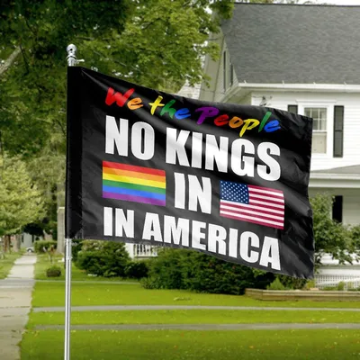 Horizontal House Flag, No Kings In America Lgbtq+ Pride & Usa Flag Political Statement Horizontal House Flag