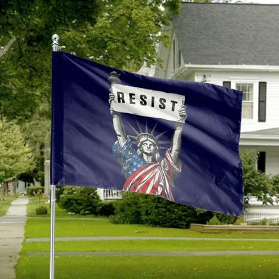 Statue Of Liberty Resist Horizontal House Flag, Red, White & Blue Protest Art For Democracy Horizontal House Flag