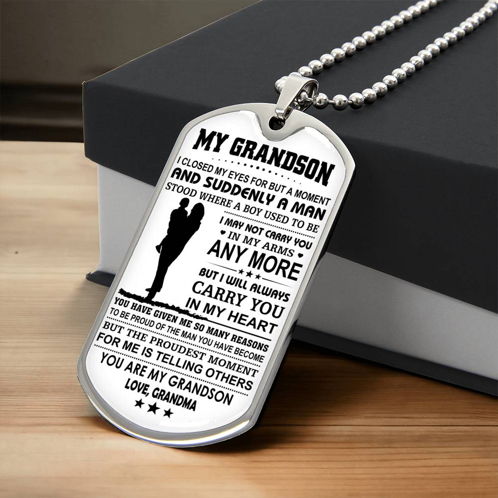 To My Grandson Dog Tag Necklace, Gift From Grandpa Love Grandpa To Grandson For Birthday School College Graduationchristmas Gift - Army Tag Necklace, Dog Tag
