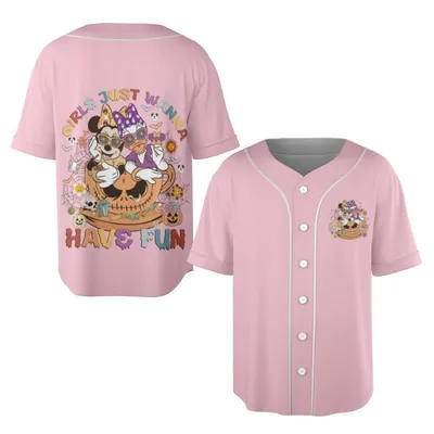 Minnie Mouse Halloween Baseball Jersey, Girls Just Wanna Have Fun Baseball Jersey, Disney Pumpkin Merch, Spooky Season Apparel