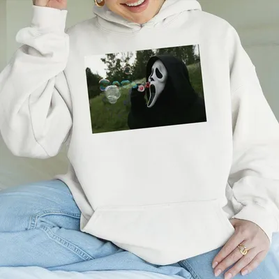 New Collection For Women Funny Ghost Face Bubble Hoodie Cute Spooky Scream Mask Blowing Bubbles Graphic