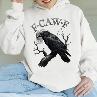 Gothic Funny Adult Hoodie With Black Crow Funny Black Bird F Caw F Gothic Raven Graphic Hoodie Tiktok Viral Dark