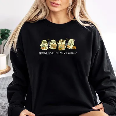 Special Education Halloween Teacher Sweatshirt, Boo Lieve In Every Childtee, Inclusive Ghosts Teacher Halloween Gift, Full Sizes