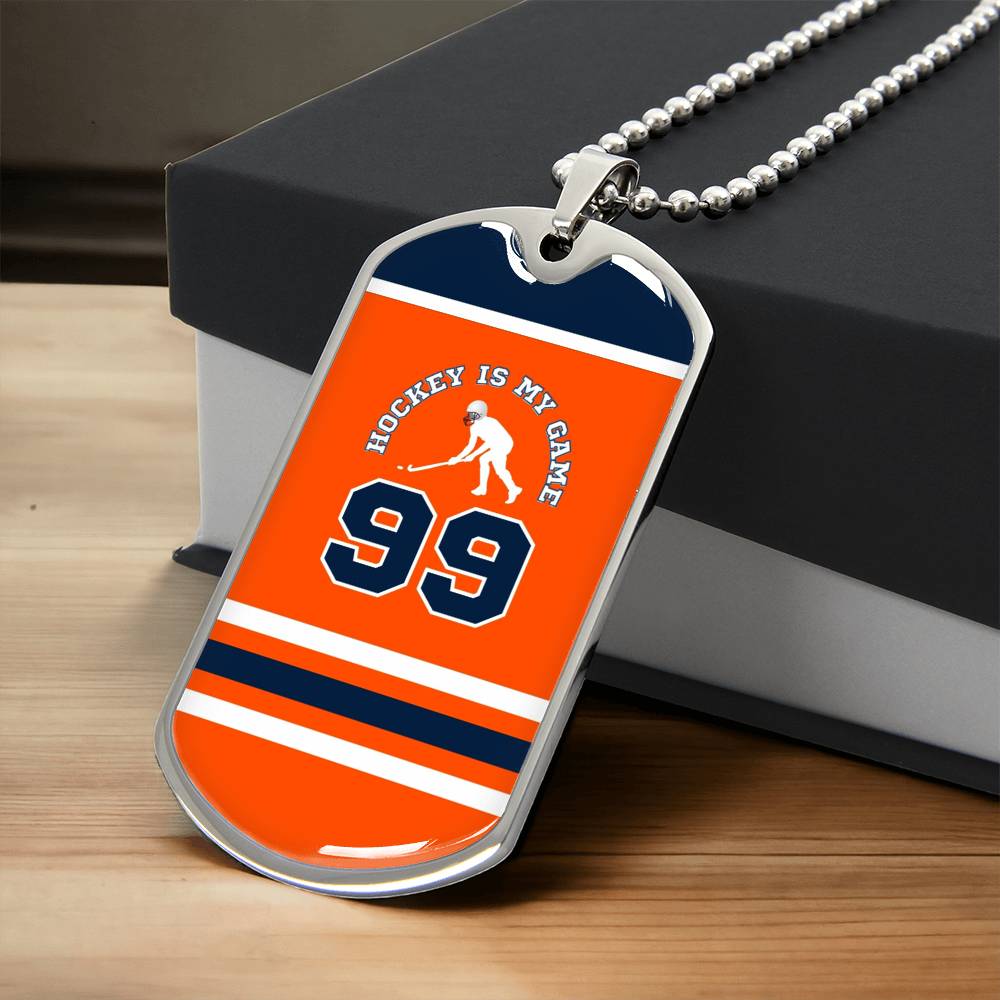 Hockey Sports Necklace I Jersey Design No. 99 I Personalized Sports Jewelry I Orange - Army Tag Necklace, Dog Tag
