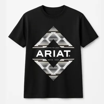 Ariat T-Shirt Aztec Diamond Pattern Graphic,Western Heritage Design,“Made To Last” Text Detail,Premium Soft