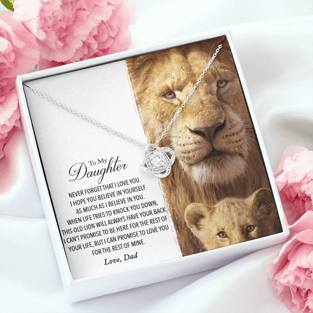 To My Daughter - This Old Lion Will Always Have Your Back - Love Knot Necklace