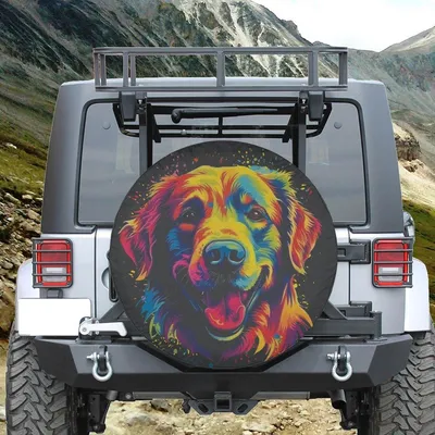 Cute Golden Retriever Spare Tire Cover, Funny Colorful Dog Art Design, Waterproof Uv Protection Wheel Cover, Durable All-Weather Tire Protector, Universal Fit Spare Tire Cover