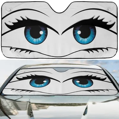 Cartoon Blue Eyes Car Sunshade, Angry Look Gmc Windshield, Female Eyes Uv Blocker, Funny Novelty Accessory Car Sunshade