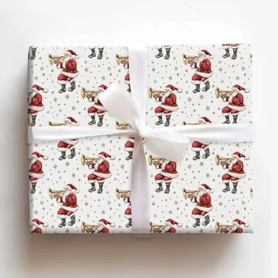 Blowing Brass Santa - Gift Wrap for Christmas, Holidays Wrapping Paper, Christmas Wrapping Paper