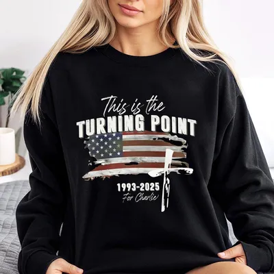 This Is The Turning Point 1993 2025 For Charlie Sweatshirt Freedom Patriotic Apparel God Bless America Christian Cross Flag