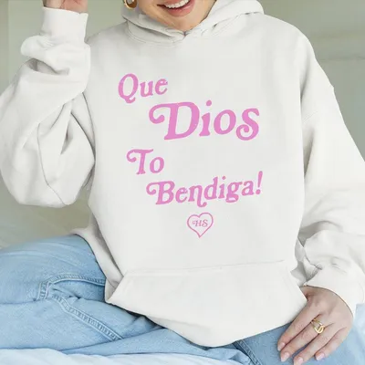 Baby Pink Dios Te Bendiga Hoodie Heaven Sent Pink Hoodie With Spanish Blessing Christian Apparel Trendy Faith Hoodie