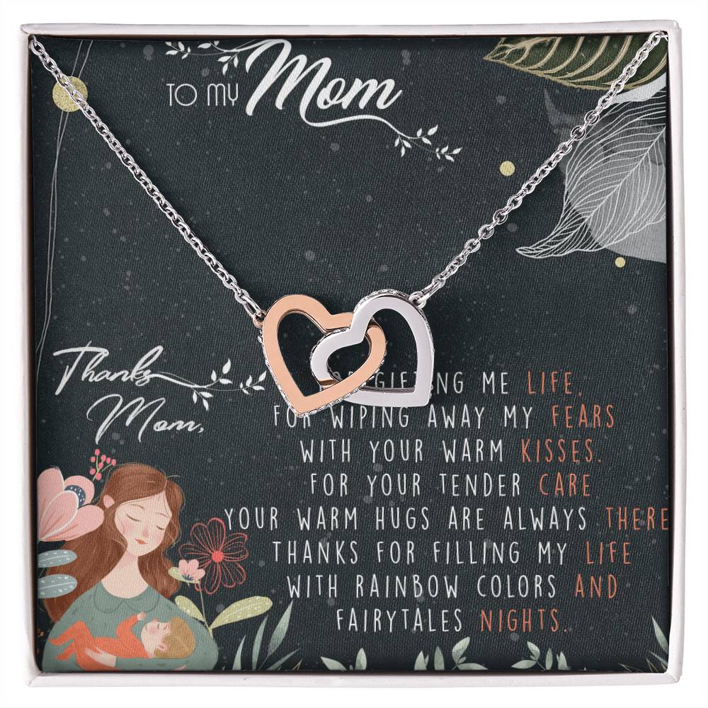 To My Mom Interlocking Hearts Necklace Message Card