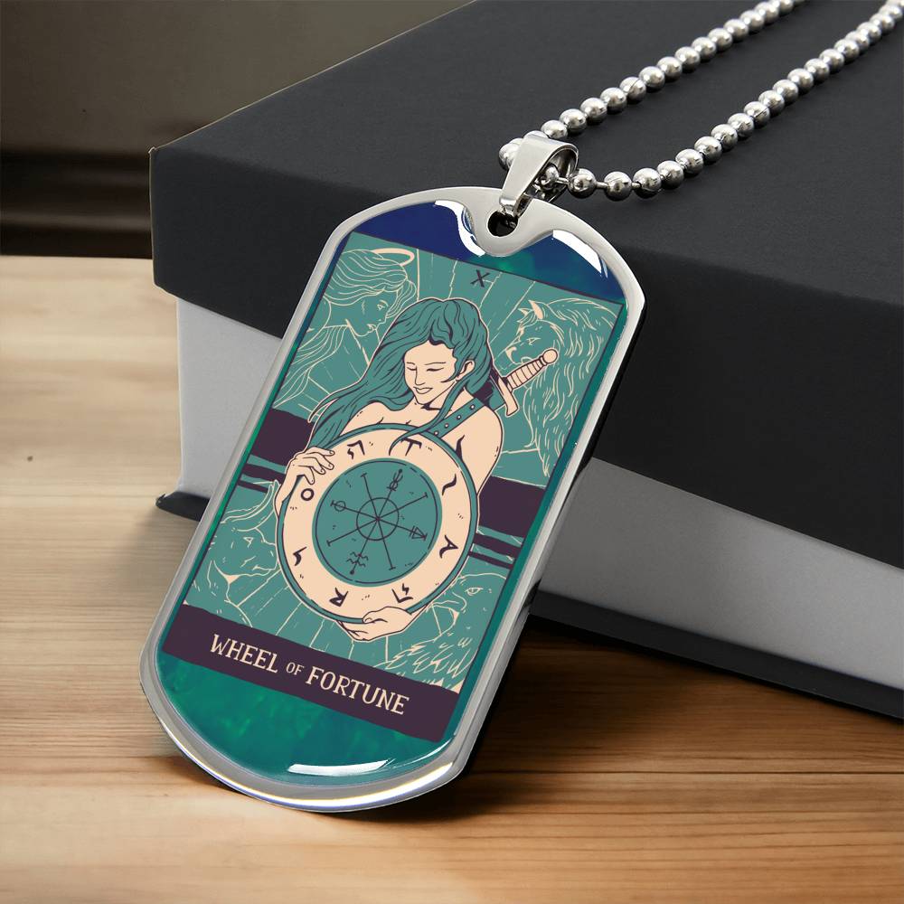 Tarot Card Necklace. Silver Or Gold. For Wiccans, Astrology, Zodiac, Spiritual, Best Friend. Boho. Wheel Of Fortune Card - Army Tag Necklace, Dog Tag