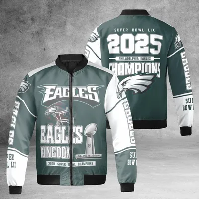 Bomber Jacket,Philadelphia Eagles Super Bowl Lix 2025 Champions,Nfl Football Fan Gear,Eagles Kingdom Bomber Jacket