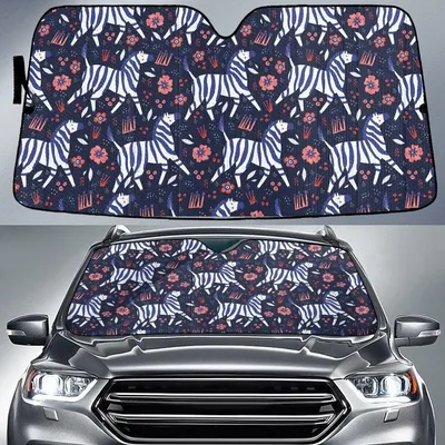 Blue White Zebra In Forest Grass Skin Pattern Car Sun Shades Cover Auto Windshield PrintSyde